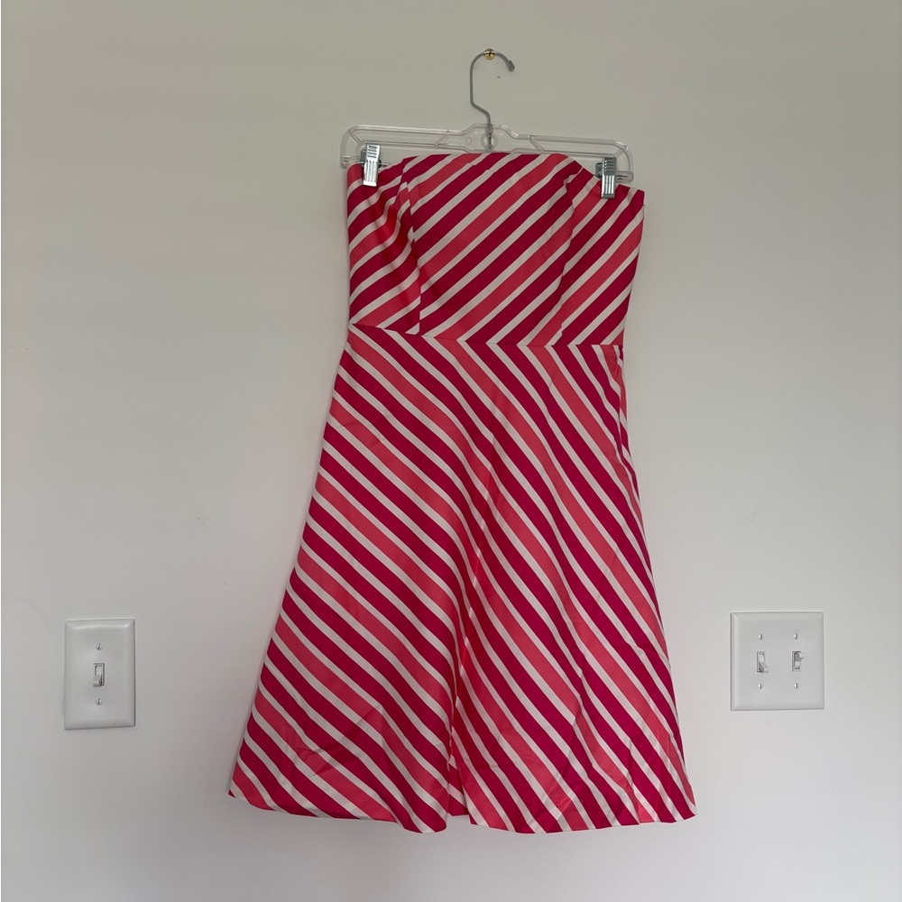 Ann Taylor Strapless Dress in Pink and White Stripes